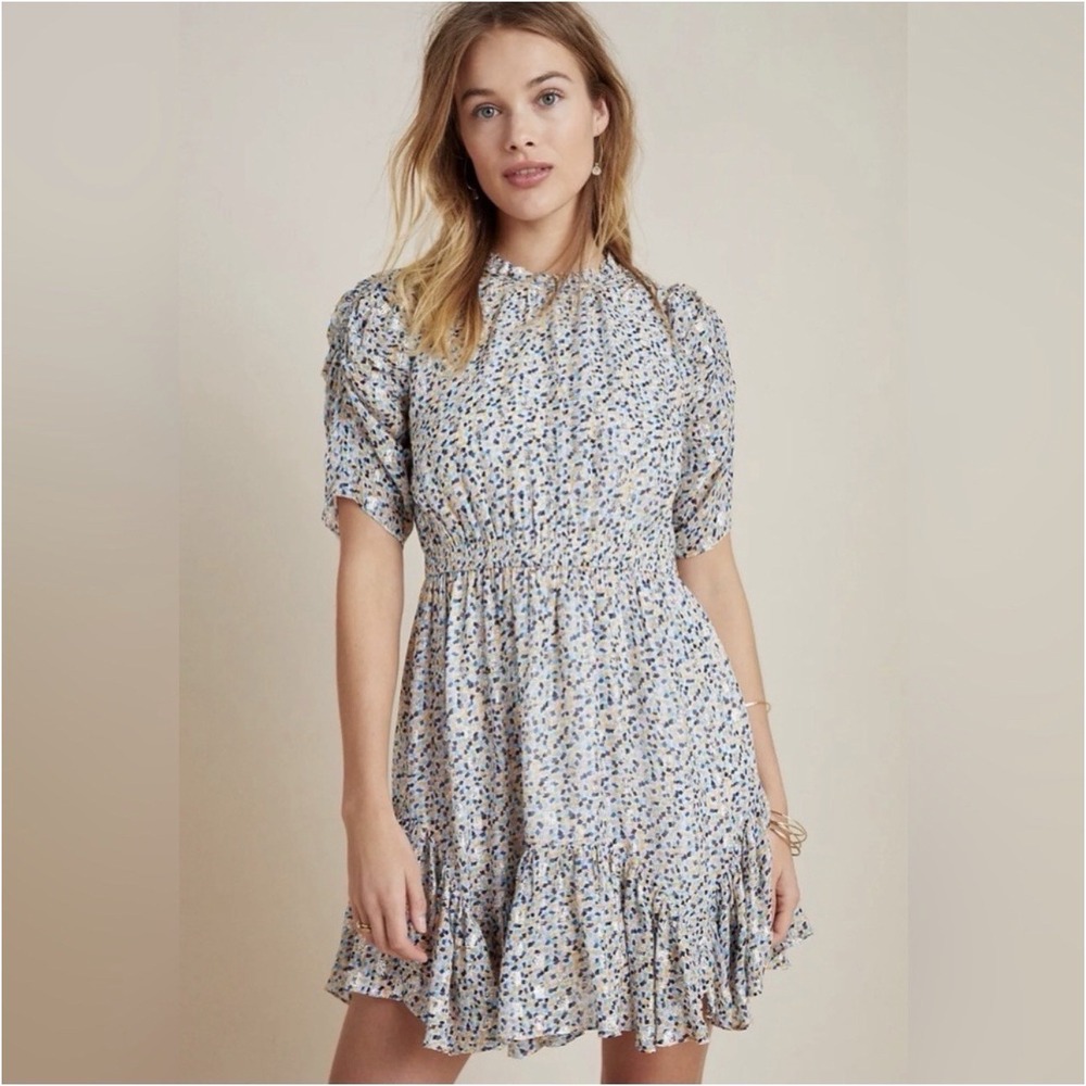 Shoshanna Anthropologie Damen Alexandrina Mini Dress Ruffle Asymmetric Hem Sz 8